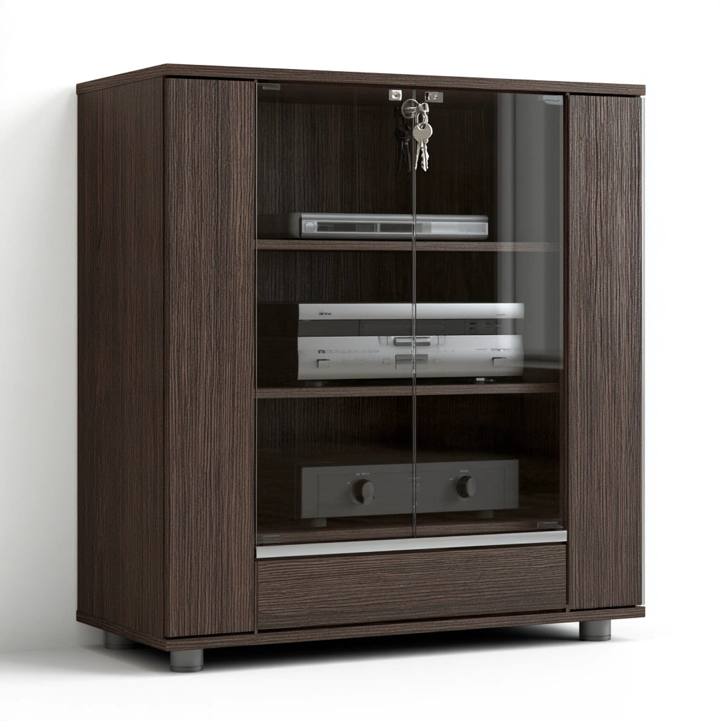 Mobile contenitore in legno, colore marrone scuro
