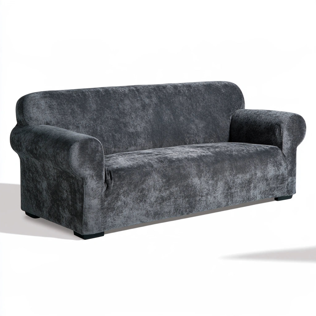 Divano contemporaneo in velluto, colore grigio scuro