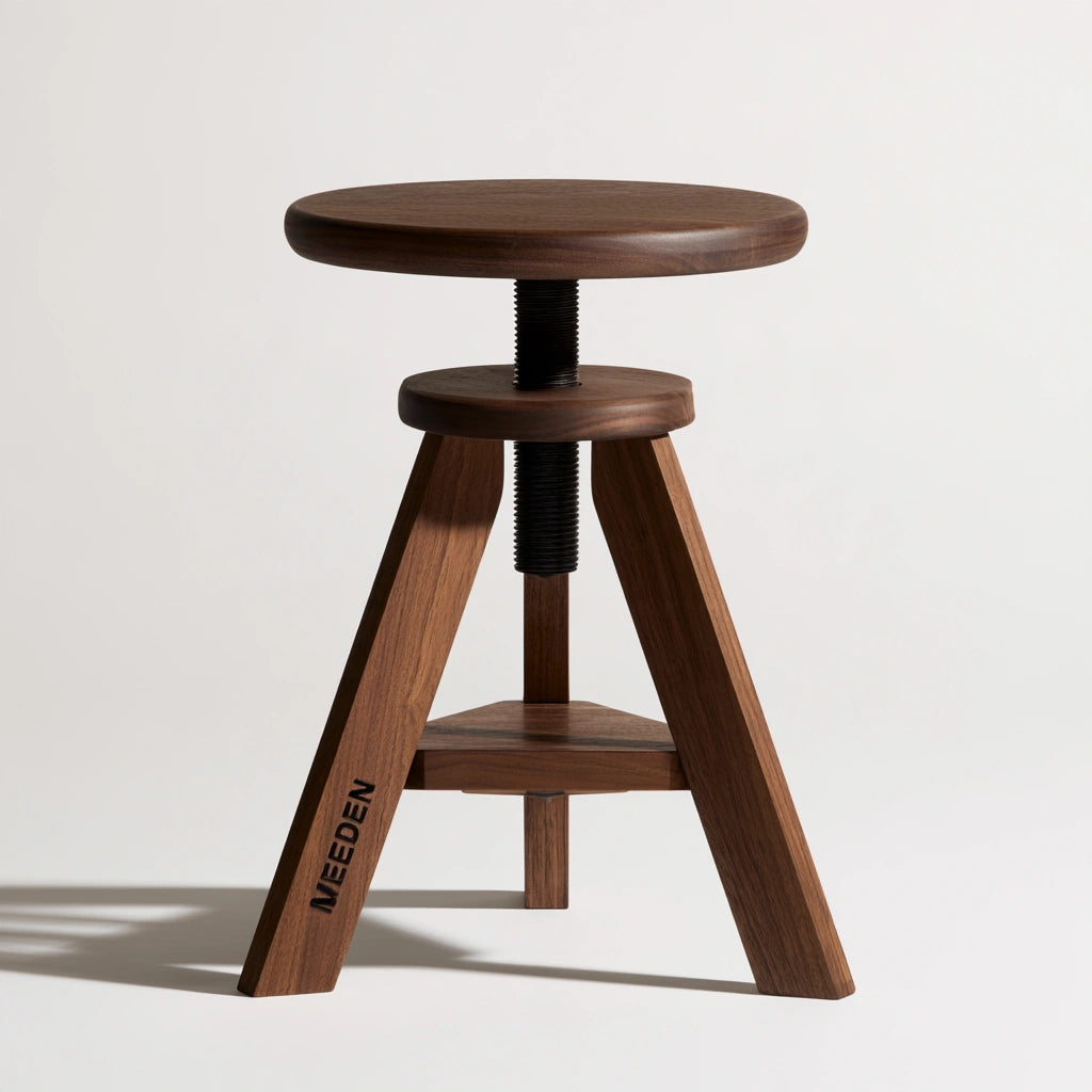 Sgabello girevole regolabile in legno finitura noce, colore noce